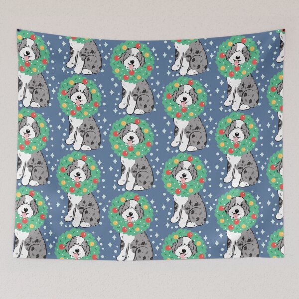 Item preview, Merry Christmas Blue Merle Aussiedoodle Aussie Doodle Dog designed and sold by Lulupainting.