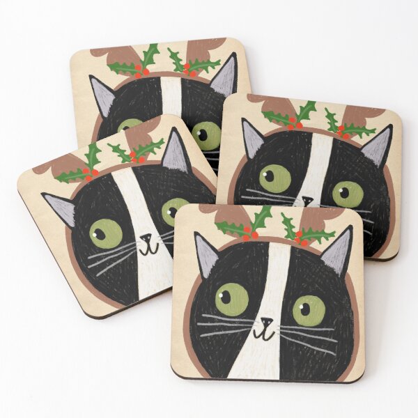 Artikelvorschau, Rentier-Smoking-Katze mit Stechpalme entworfen und verkauft von tascha-doodles.
