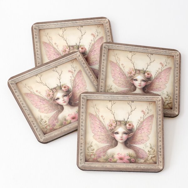 Item preview, Vintage Style Fantasy Fairy Girl in Dusty Pink with Lace and Florals designed and sold by coreexpressions.