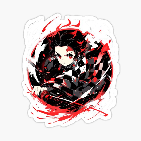 Tanjiro Kamado Head on Red Fire Sticker - Anime PNG Sticker