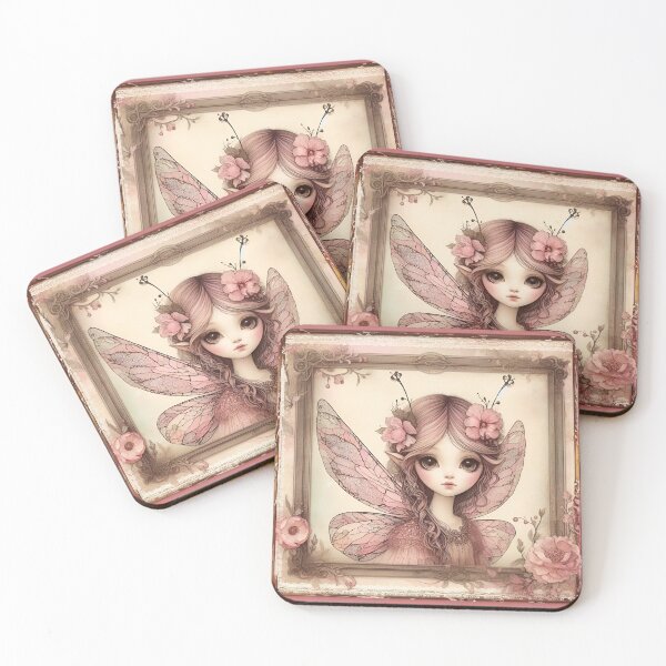Item preview, Vintage Style Fantasy Fairy Girl in Dusty Pink with Lace and Florals designed and sold by coreexpressions.