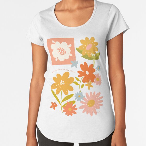 Modern Folk Art Flowers - Yellow, pink, coral, blue - Bloom quote Premium Scoop T-Shirt
