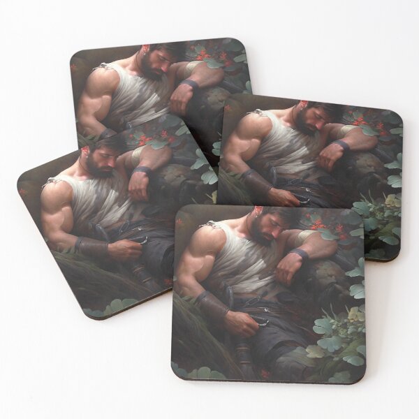 Item preview, Handsome exhausted muscular solider laying on the ground designed and sold by ElliotMus.