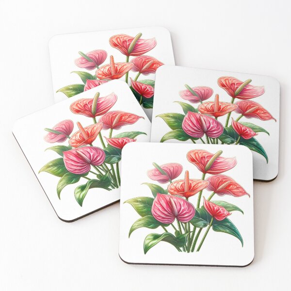 Item preview, White Outline Anthurium Flower - Tropical Flower Painting, Red Houseplant designed and sold by Star-Fragment.