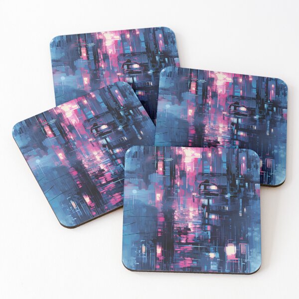 Item preview, Pixel Precision Cyberpunk Cityscape: Neon Blues and Surreal Watercolor Reflections designed and sold by polonuim210.
