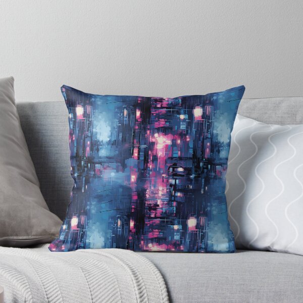 Item preview, Pixel Precision Cyberpunk Cityscape: Neon Blues and Surreal Watercolor Reflections designed and sold by polonuim210.