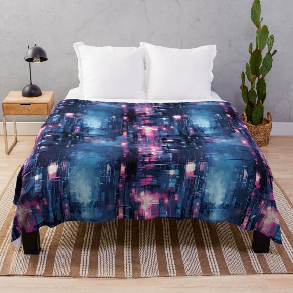Item preview, Pixel Precision Cyberpunk Cityscape: Neon Blues and Surreal Watercolor Reflections designed and sold by polonuim210.