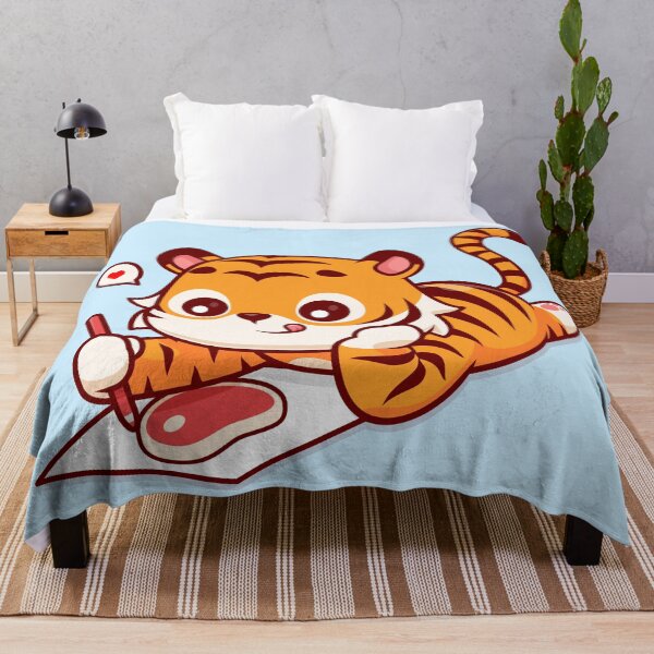 Item preview, Creative Carnivore: Cute Tiger Illustrates Steak - Cartoon Vector Icon" designed and sold by hjian8219.