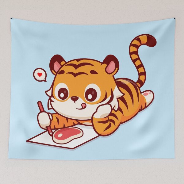 Item preview, Creative Carnivore: Cute Tiger Illustrates Steak - Cartoon Vector Icon" designed and sold by hjian8219.