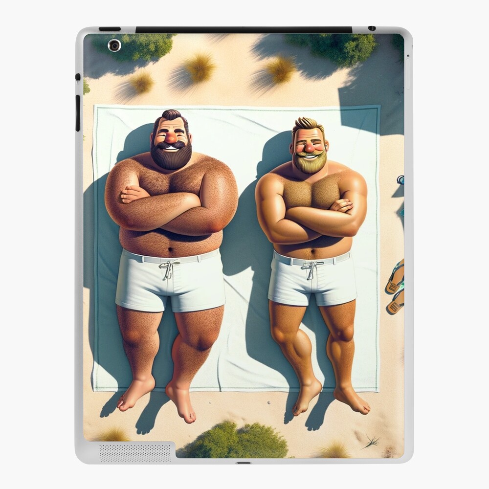 Gay bear couple relaxing on the beach