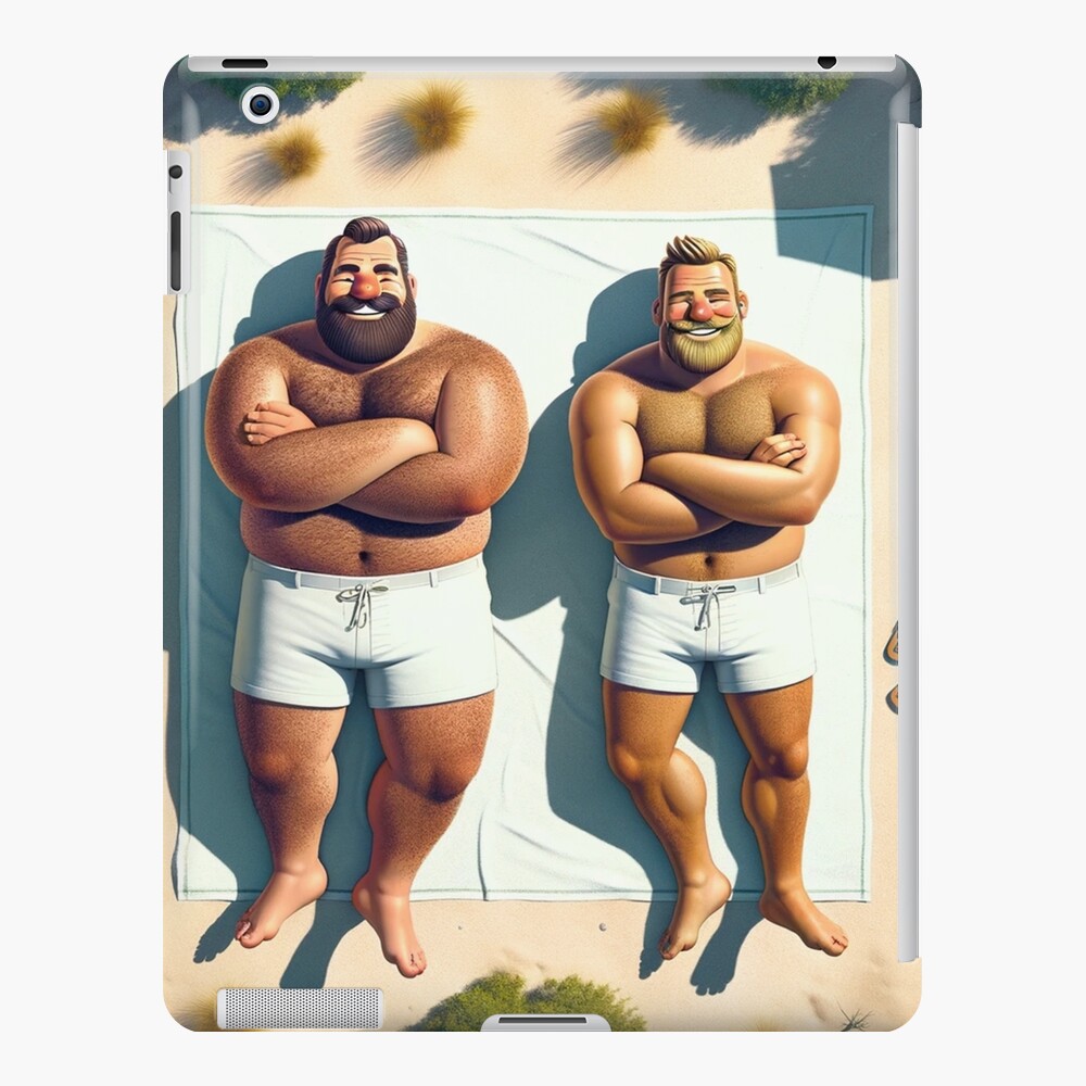 Gay bear couple relaxing on the beach