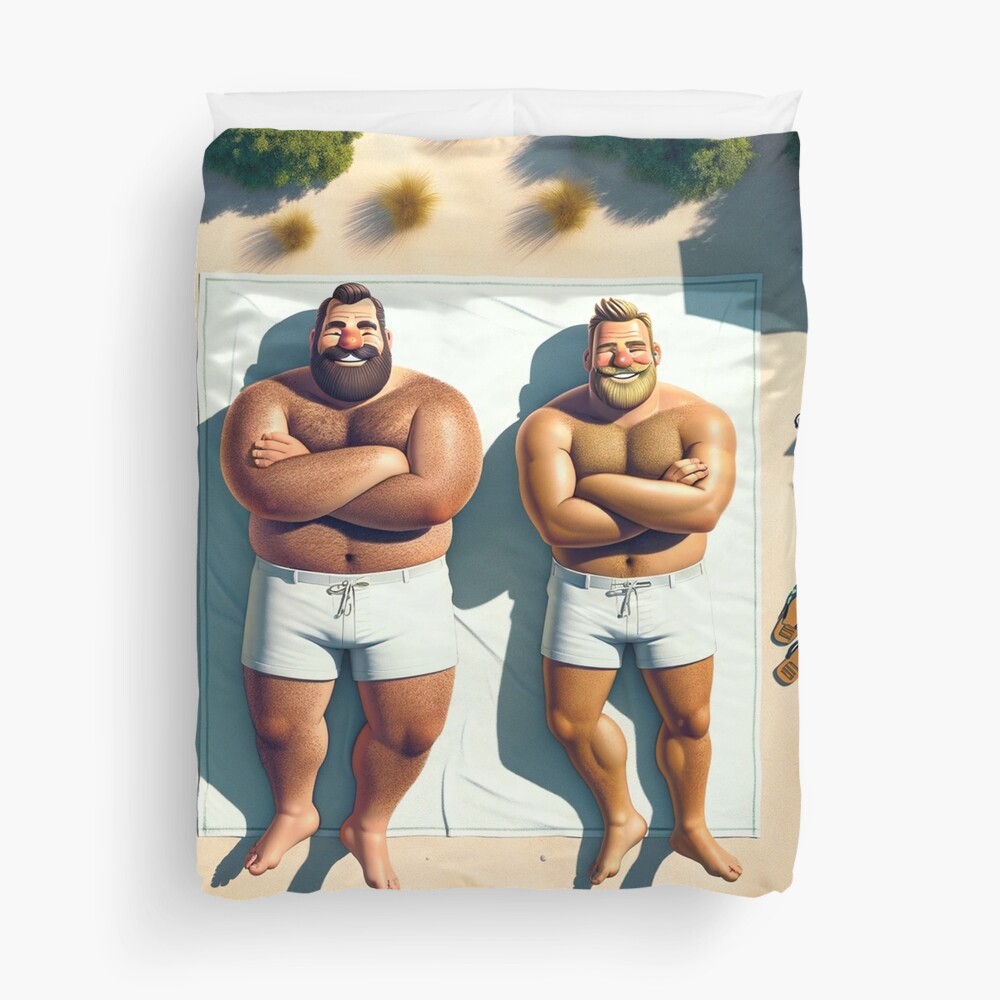 Gay bear couple relaxing on the beach