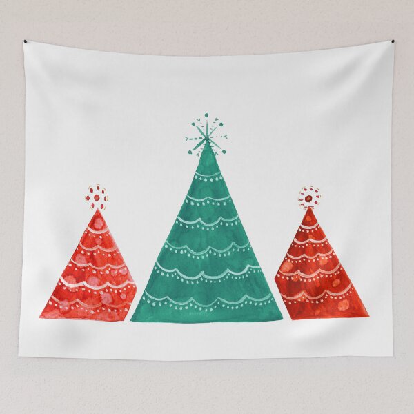 Item preview, Red and green watercolor Christmas trees designed and sold by Home Cyn Home.