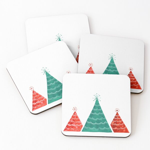 Item preview, Red and green watercolor Christmas trees designed and sold by Home Cyn Home.
