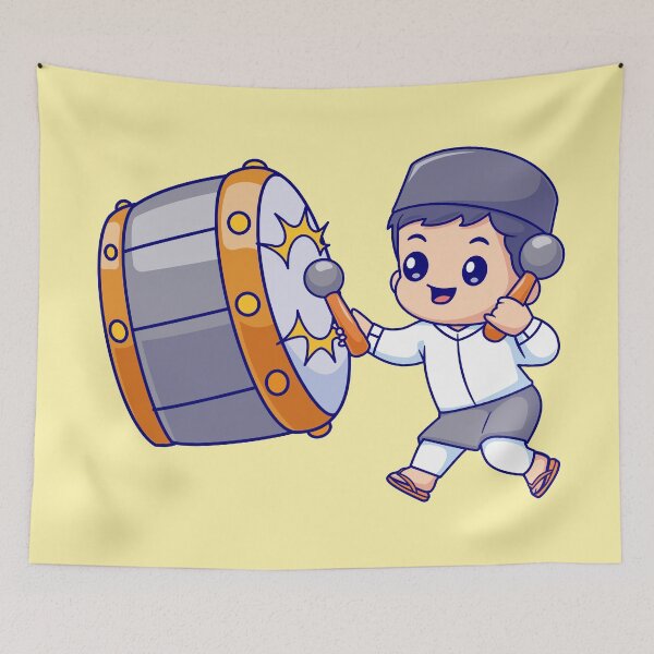 Item preview, Harmony in Faith: Cute Muslim Boy Playing Bedug Drum - Cartoon Vector Icon designed and sold by hjian8219.