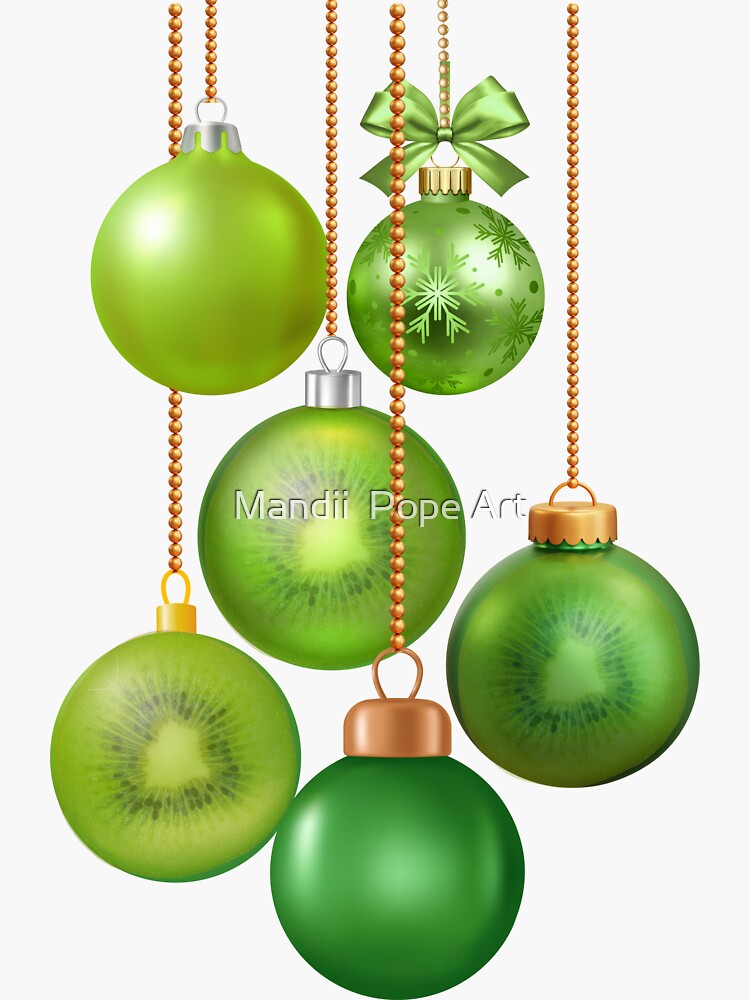 Thumbnail 3 of 3, Sticker, Kiwiana Kiwifruit Christmas Baubles designed and sold by mandiipope.