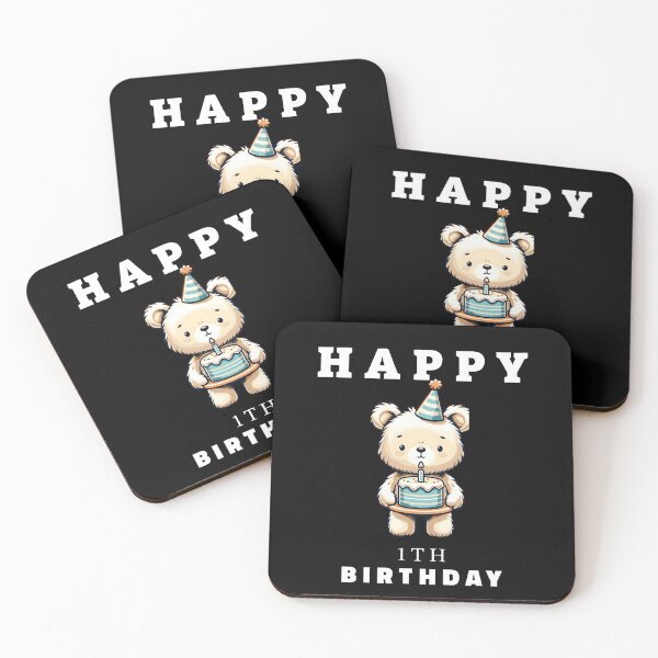 Item preview, 1th Happy birthday - Cuddly Birthday Bear with Cake Illustration designed and sold by Jurady.
