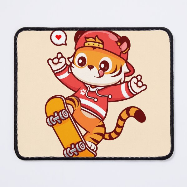 Item preview, Cute Tiger Playing Skateboard with Metal Hand Cartoon Vector Icon Illustration designed and sold by hjian8219.