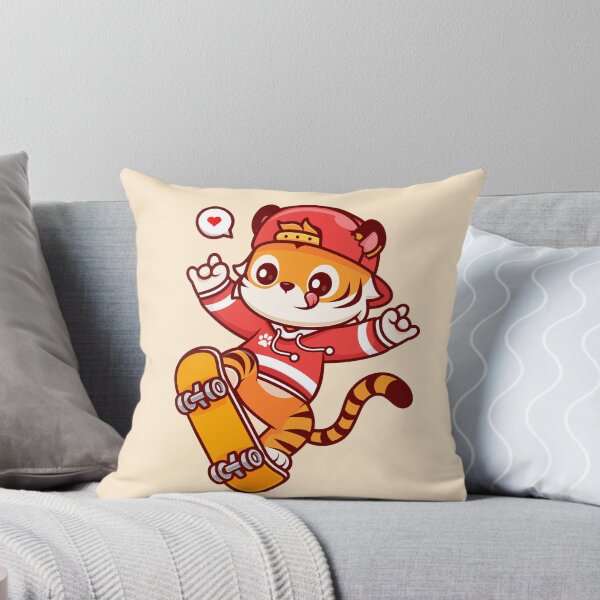 Item preview, Cute Tiger Playing Skateboard with Metal Hand Cartoon Vector Icon Illustration designed and sold by hjian8219.