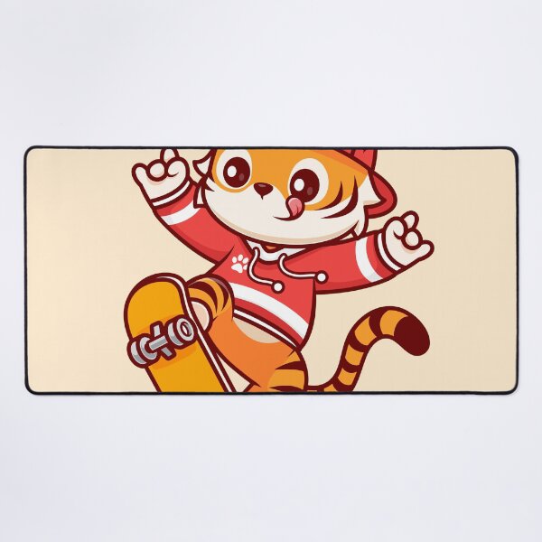Item preview, Cute Tiger Playing Skateboard with Metal Hand Cartoon Vector Icon Illustration designed and sold by hjian8219.