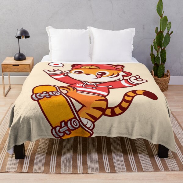 Item preview, Cute Tiger Playing Skateboard with Metal Hand Cartoon Vector Icon Illustration designed and sold by hjian8219.