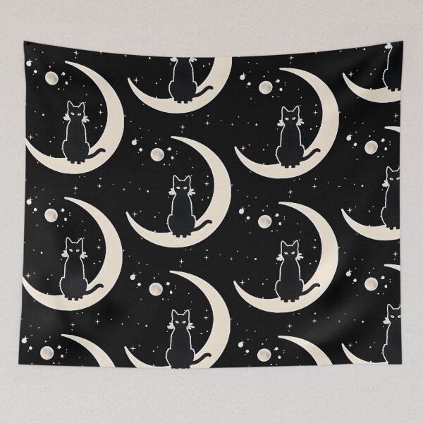 Item preview, black cat with moon trending  designed and sold by Catophile.