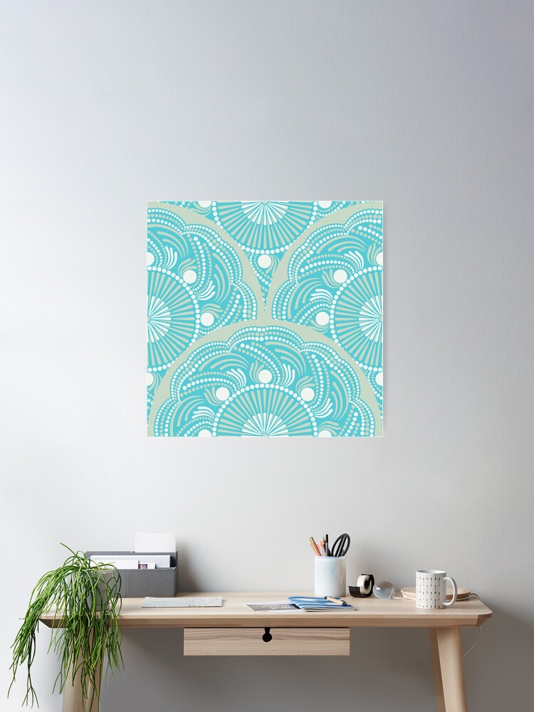 Poster, Serenity Sunset on Sea Dot Mandala Scallop designed and sold by Triplicate Limited