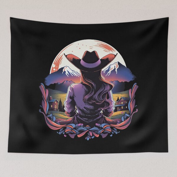 Item preview, Cowgirl mountains and a western town - western romance designed and sold by WallGemsArt.