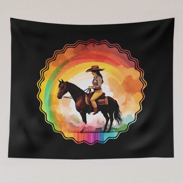 Item preview, Cowgirl Western design on a horse in the sunset designed and sold by WallGemsArt.