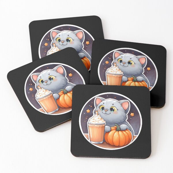 Item preview, A gray cat with a pumpkin spice latte with whipped cream and a pumpkin designed and sold by shirtsmugslife.