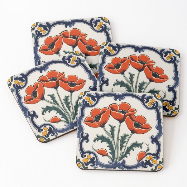 Item preview, Poppies on azulejos designed and sold by Hensfield.