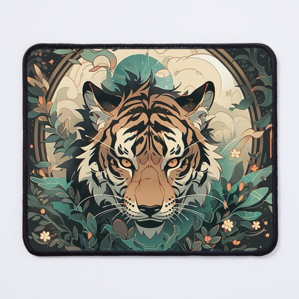 Item preview, Temple Guardian Tiger: Mystical Runes in Jade & Gold Leaf designed and sold by PaintbrushPlace.