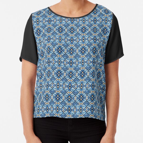 Blaue symetrisches Boho Mustern 57220 b xl Chiffon Top