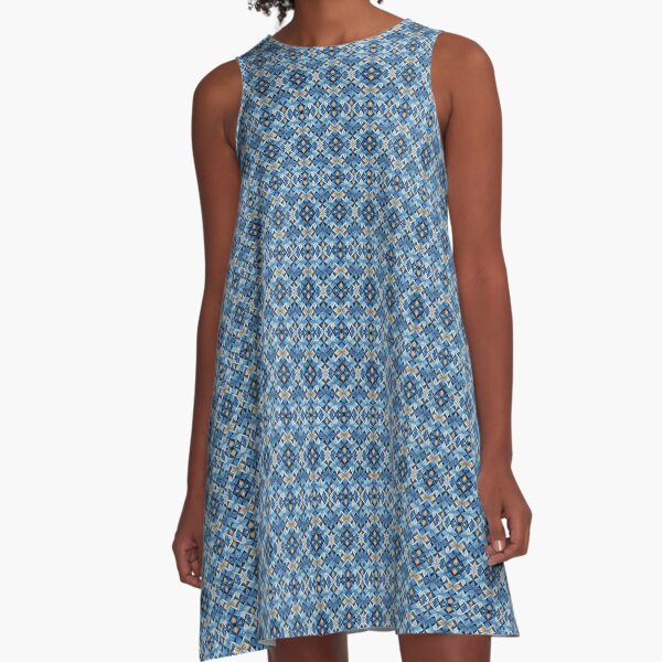 Blue symmetrical boho patterns 57220 b xl A-Line Dress