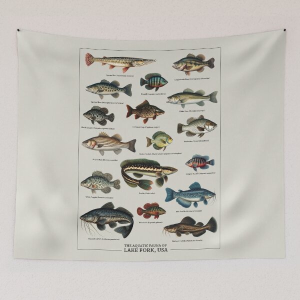 Item preview, Aquatic Fauna of Lake Fork, USA - Vintage Biology Inspired Collection - Fish Species Chart designed and sold by ShobulousStudio.