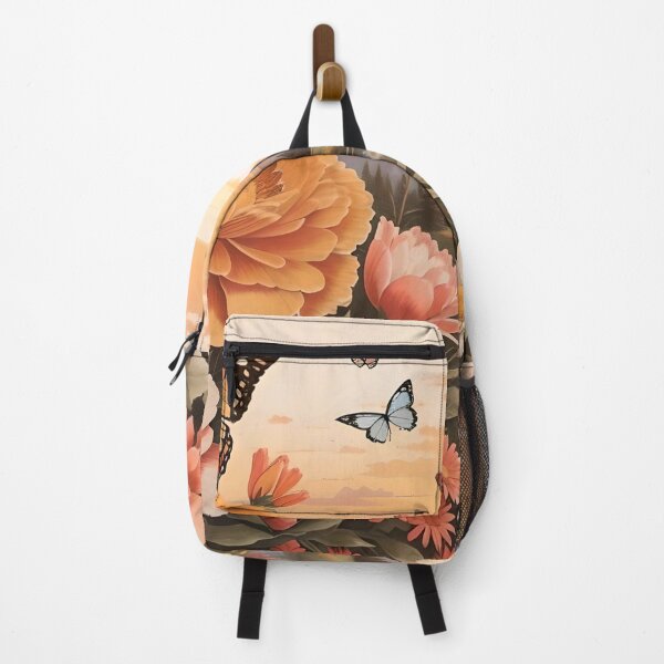 Item preview, Orange and Salmon-colored Flowers and Butterflies Framing a Stunning Sunset designed and sold by Hanlar.
