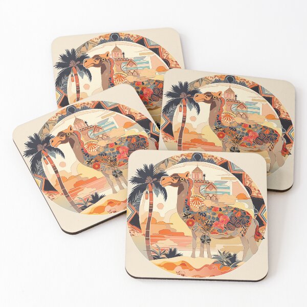 Item preview, Oasis Mirage Camel: Palm Patterns & Desert Bloom Accents designed and sold by PaintbrushPlace.