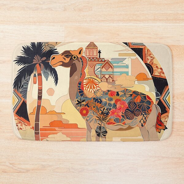 Item preview, Oasis Mirage Camel: Palm Patterns & Desert Bloom Accents designed and sold by PaintbrushPlace.