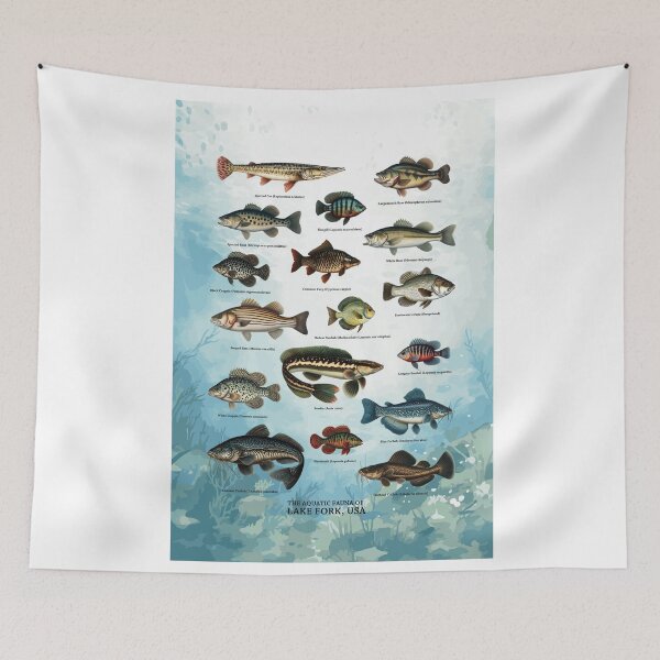 Item preview, Aquatic Fauna of Lake Fork, USA - Vintage Biology Inspired Collection - Fish Species Chart - Underwater Background designed and sold by ShobulousStudio.