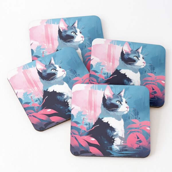Item preview, Tuxedo Cat in Pink and Blue Jungle designed and sold by DreamyDaisy.