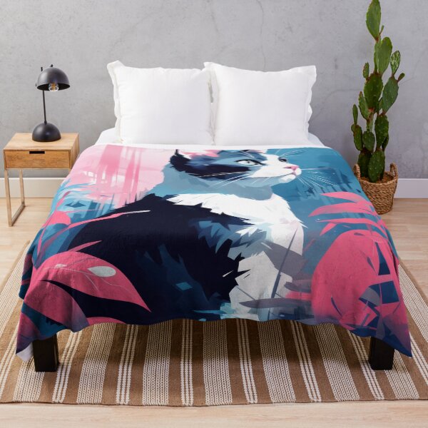 Item preview, Tuxedo Cat in Pink and Blue Jungle designed and sold by DreamyDaisy.