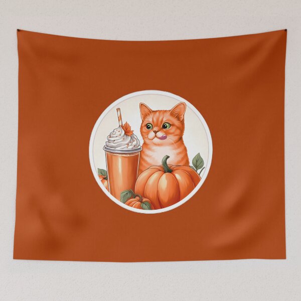 Item preview, A ginger cat with a pumpkin spice latte with whipped cream and a pumpkin designed and sold by shirtsmugslife.