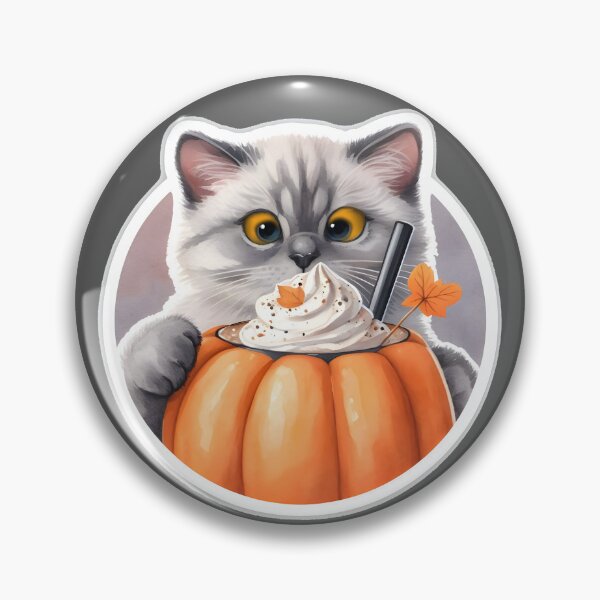Item preview, A gray cat with a pumpkin spice latte with whipped cream and a pumpkin designed and sold by shirtsmugslife.