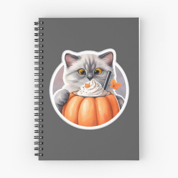 Item preview, A gray cat with a pumpkin spice latte with whipped cream and a pumpkin designed and sold by shirtsmugslife.
