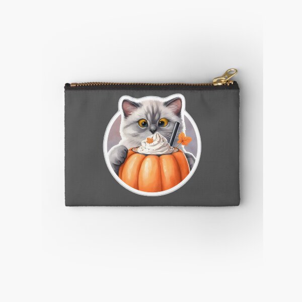 Item preview, A gray cat with a pumpkin spice latte with whipped cream and a pumpkin designed and sold by shirtsmugslife.