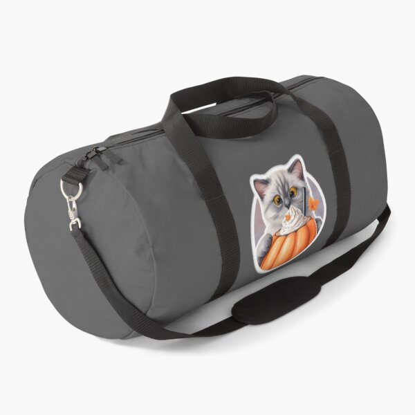 Item preview, A gray cat with a pumpkin spice latte with whipped cream and a pumpkin designed and sold by shirtsmugslife.