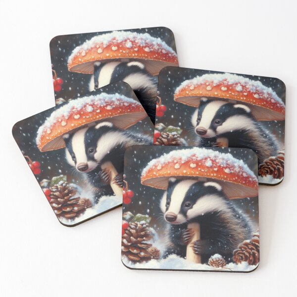 Item preview, Christmas Badger in the Snow under Toadstool designed and sold by LizTodd.