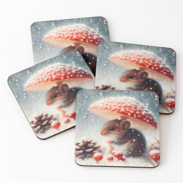 Item preview, Christmas mouse under an toadstool in the snow designed and sold by LizTodd.