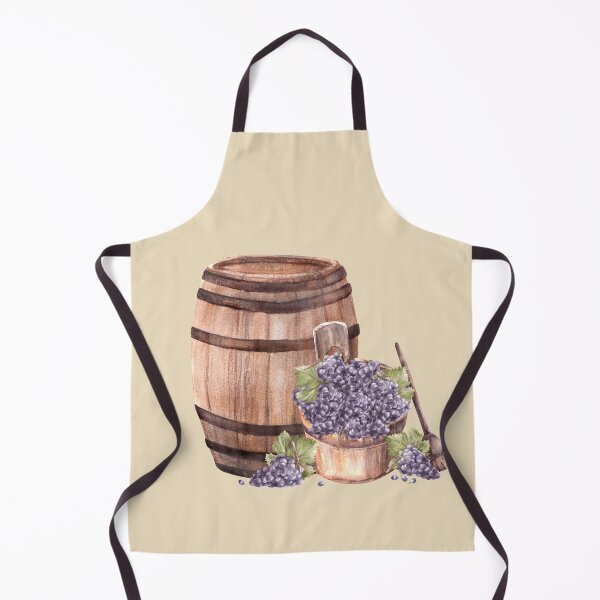 Item preview, Wine barrel with wooden basket, crusher, leaves, grapes harvest. Watercolor hand draw illustration designed and sold by BartolArt.