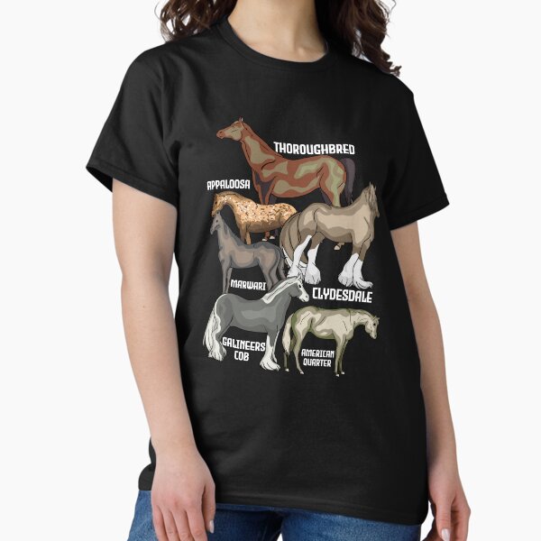 Aperçu de l'œuvre Races de chevaux équitation cadeau femmes chevaux créée et vendue par DSWShirts.